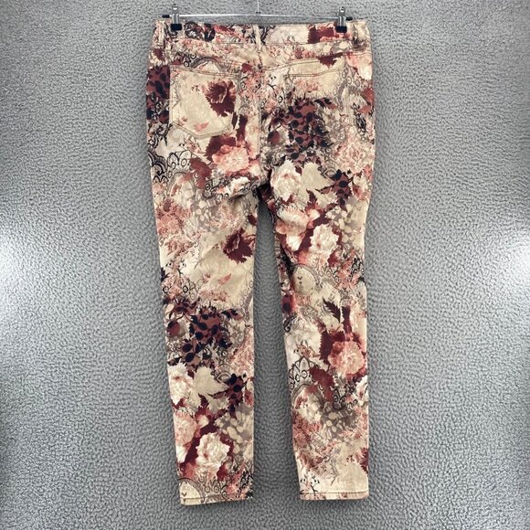 Chicos Jeans Womens 2 US 12 Ivory Red Floral Lace Print Platinum Jegging Stretch - Picture 3 of 12